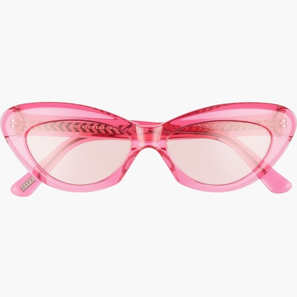 DIFF Pink Cleo Sunglasses Cat Eye Transparent Pink Frames Pink Lenses Retro NWT - Picture 10 of 10